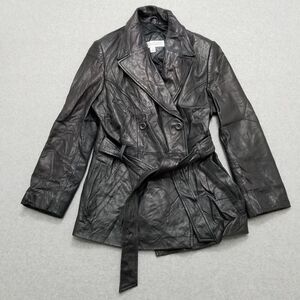 Valerie Stevens Leather Jacket Womens‎ Small Black Pockets Belt